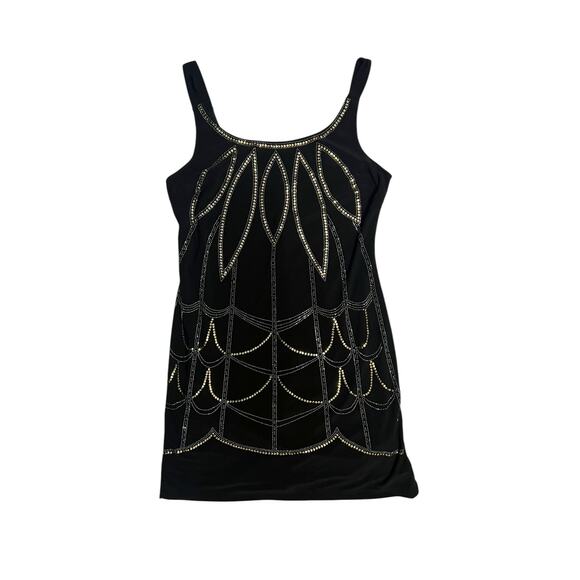 Bisou Bisou Michele Bohbot Sequin Black Stretch Tank Mini Dress Metal Size 10 - Picture 13 of 13